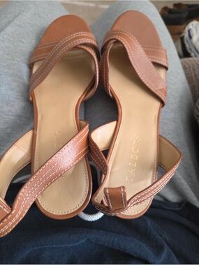 Talbots Brown Leather Cross-Strap Low Heel Sandals